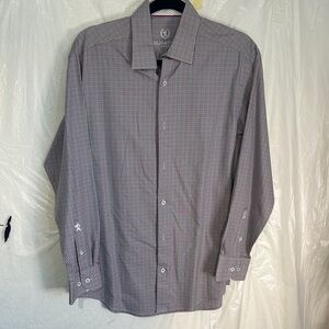 Bugatchi Men's Red and Blue Checkered Dress Shirt